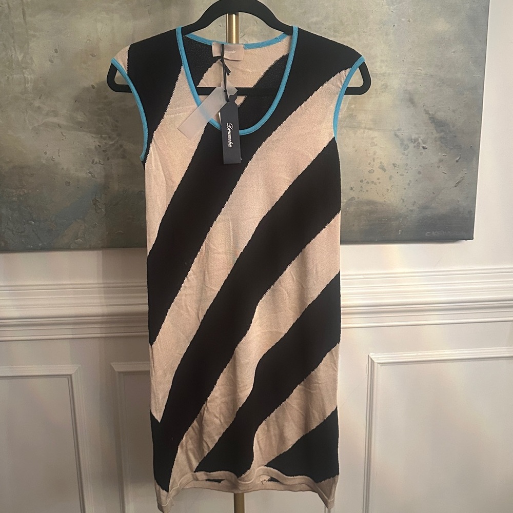 Drumohr Black and Cream Striped Mini Dress